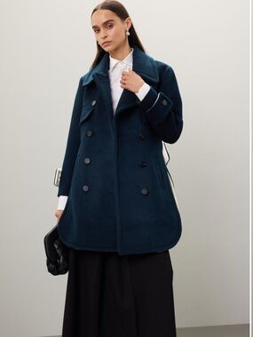 Eudon Choi Wool Double Breasted Coat Navy White Colorblock Size 6